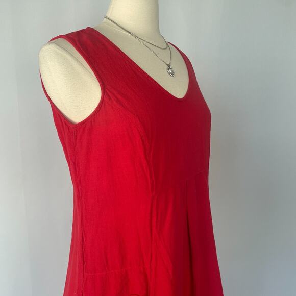 Color Me Cotton Trapeze Dress Size Medium Red Solid Flowy Lagenlook Boho Minimal - Picture 4 of 14